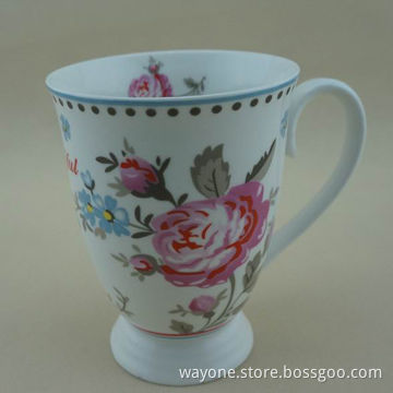 New Bone China Footed Mugs with Floral Design, Royal Shape, Ideal as Present, Food-safe